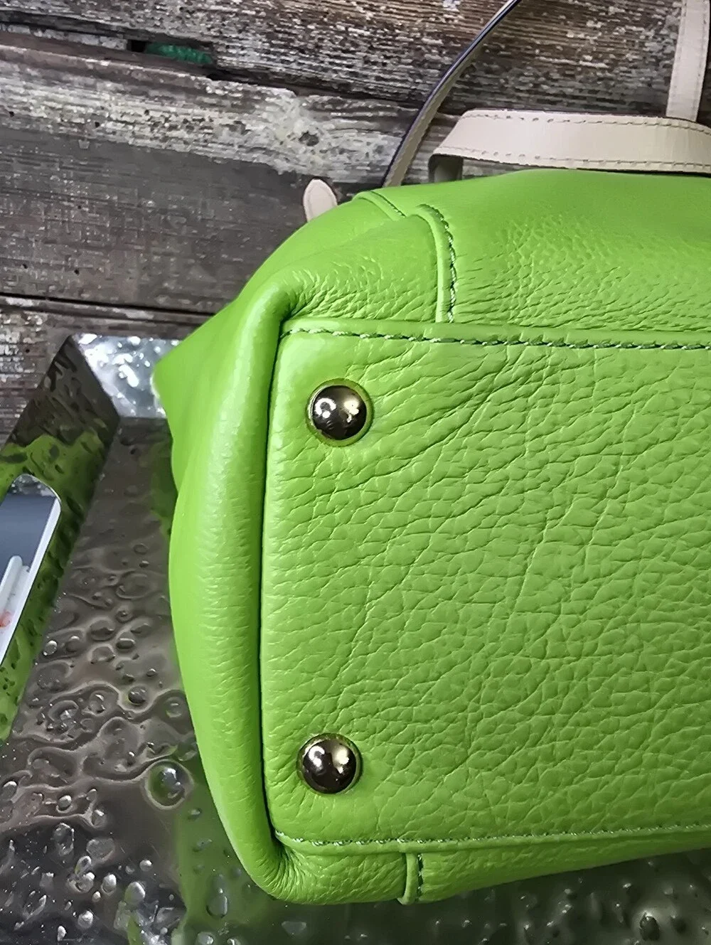 Michael Kors Lime Green Pebbled Leather Tote Bag Gold Hardware, EUC